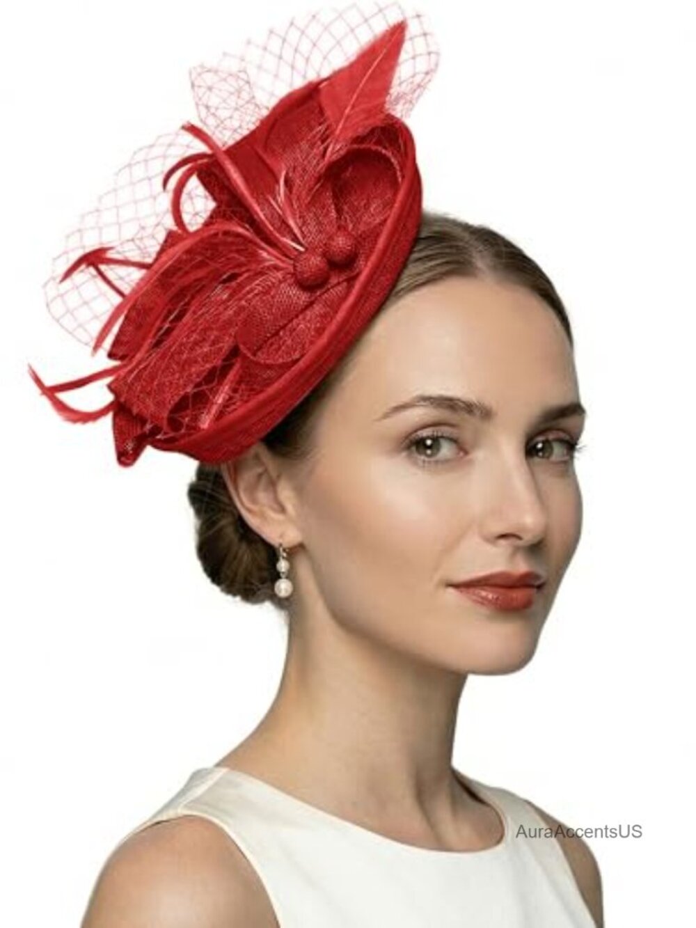 Women's Fascinator Hat with Feathers Netting Hair Clip Headband for Wedding Tea